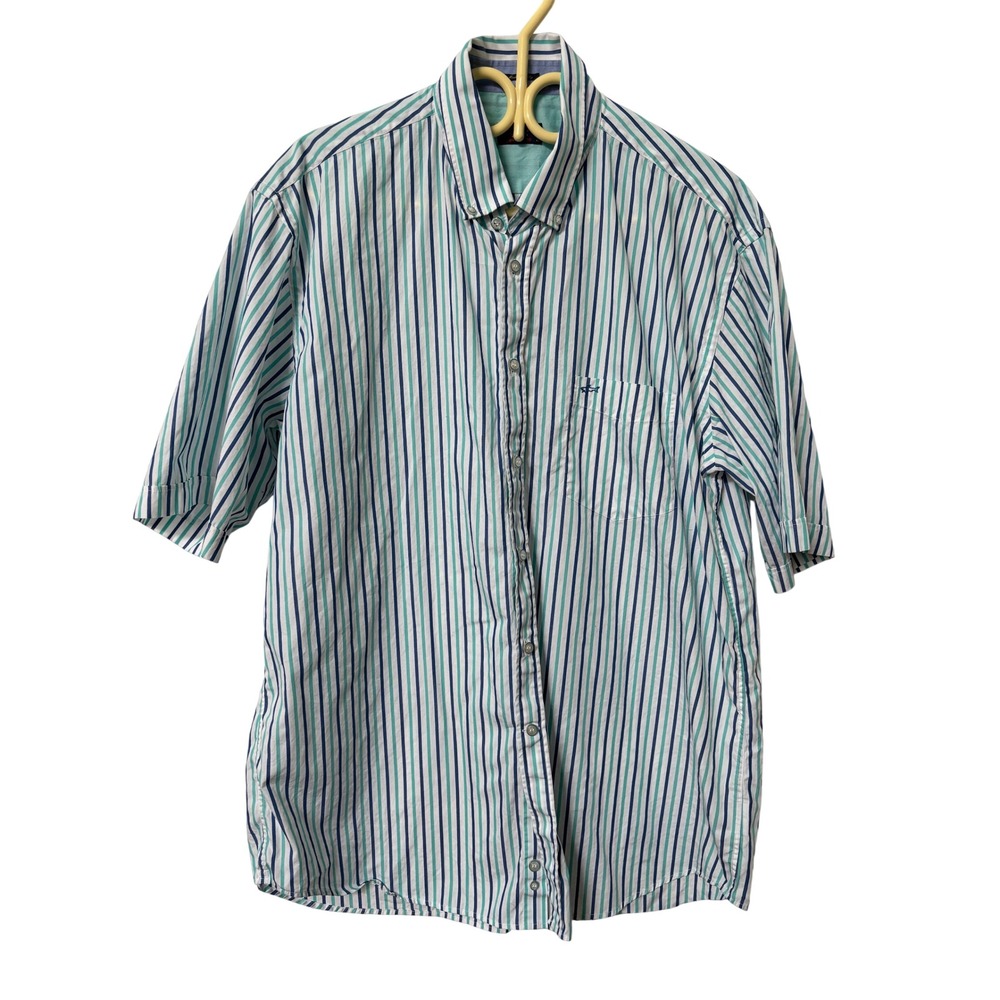 Paul & Shark Yachting‎ Mens XL Short Sleeve Striped Button Down Shirt Blue Teal